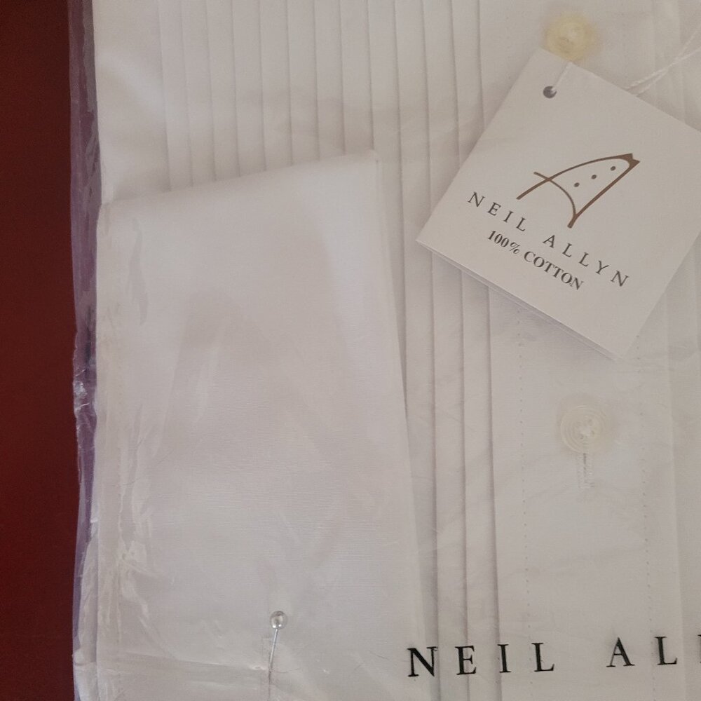 Neil Allyn 100% Cotton Wing Collar Pleated Formal Tux Shirt French Cuffs 16 - Picture 4 of 6